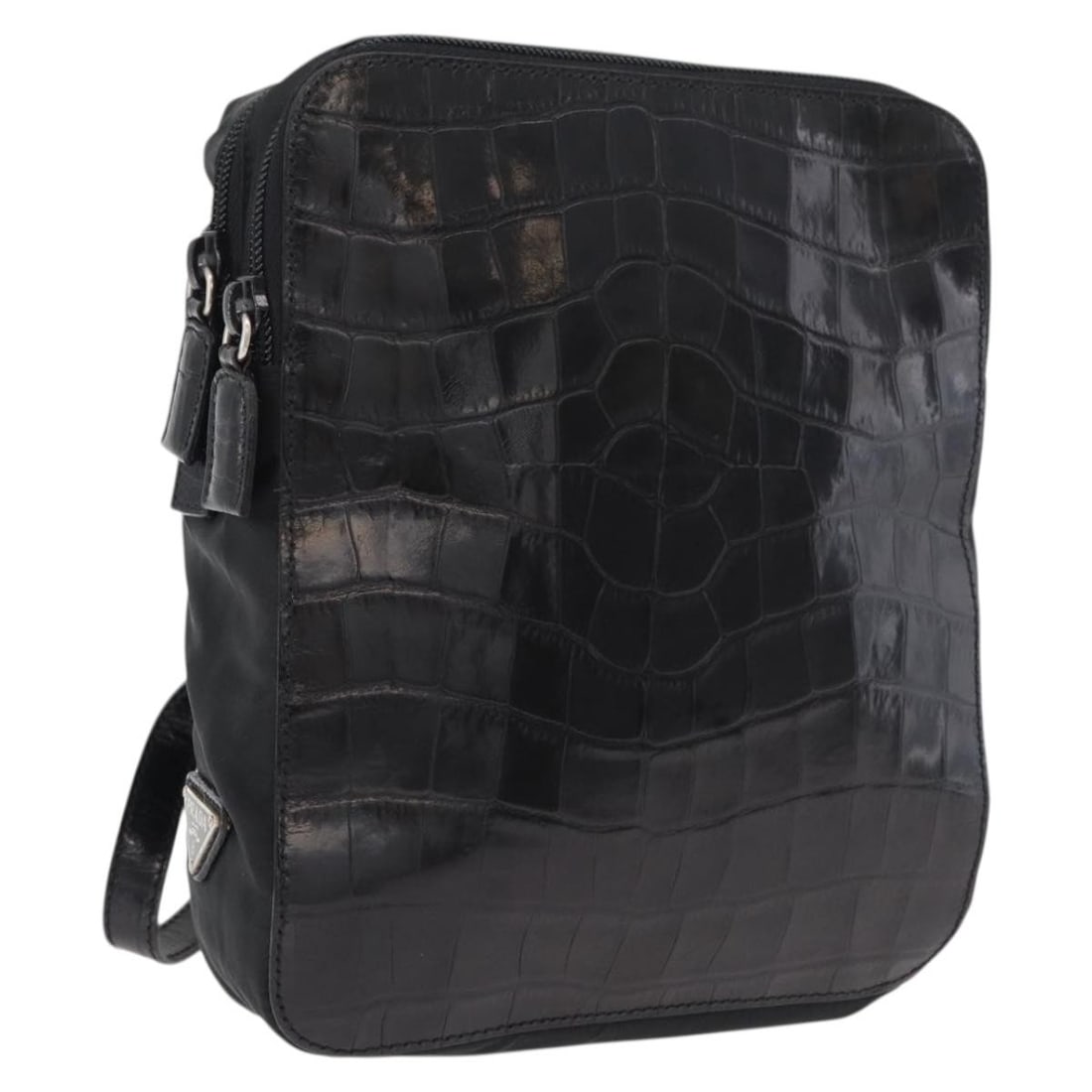 Prada nylon leather mini backpack black silver Italy guarantee card: Prada nylon leather mini backpack black silver Italy guarantee card This PRADA backpack features a black and silver color scheme and is crafted from durable nylon with leather accents. Designed for wo