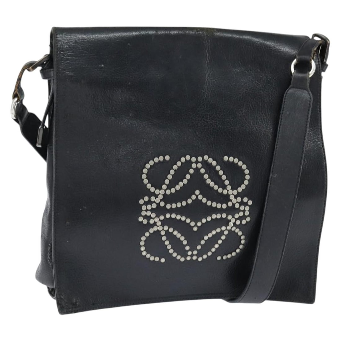 LOEWE Anagram Black Gold Leather Shoulder Bag Authenticated: LOEWE Anagram Black Gold Leather Shoulder Bag Authenticated The LOEWE Anagram Shoulder Bag is a stylish piece crafted from quality leather, featuring a sophisticated black and gold color combination. 