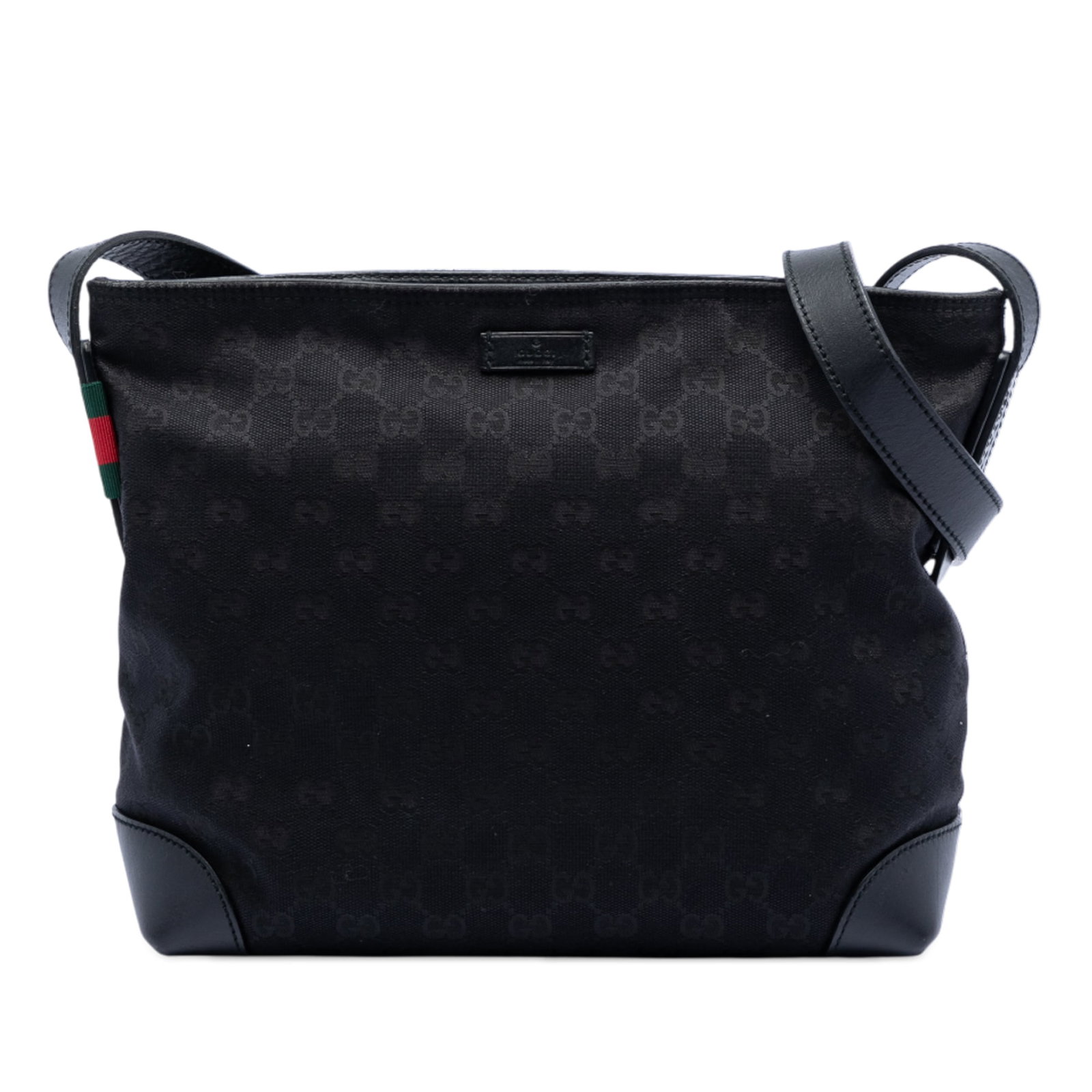 Gucci GG Canvas Web Black Crossbody Bag with Leather Trim: Gucci GG Canvas Web Black Crossbody Bag with Leather Trim This Gucci GG Canvas Web Crossbody bag features a canvas body with leather trim, a flat leather strap, a top zip closure, and interior zip and