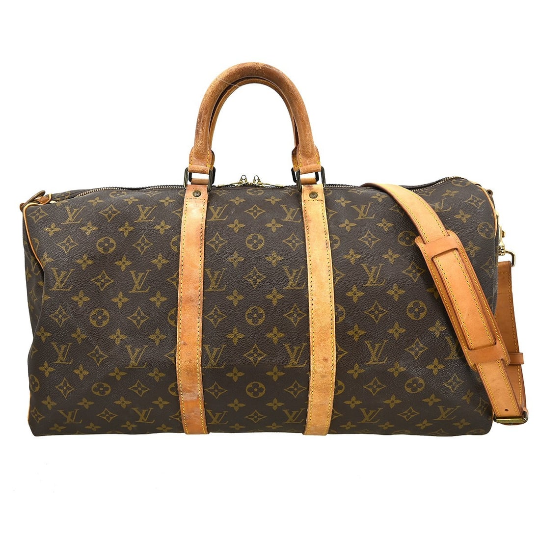 Louis Vuitton Monogram Keepall Bandouliere 50 Large Canvas Travel Bag: Louis Vuitton Monogram Keepall Bandouliere 50 Large Canvas Travel Bag This Louis Vuitton Keepall Bandouliere 50 is a large vintage handbag crafted from signature monogram canvas with beige leather dou