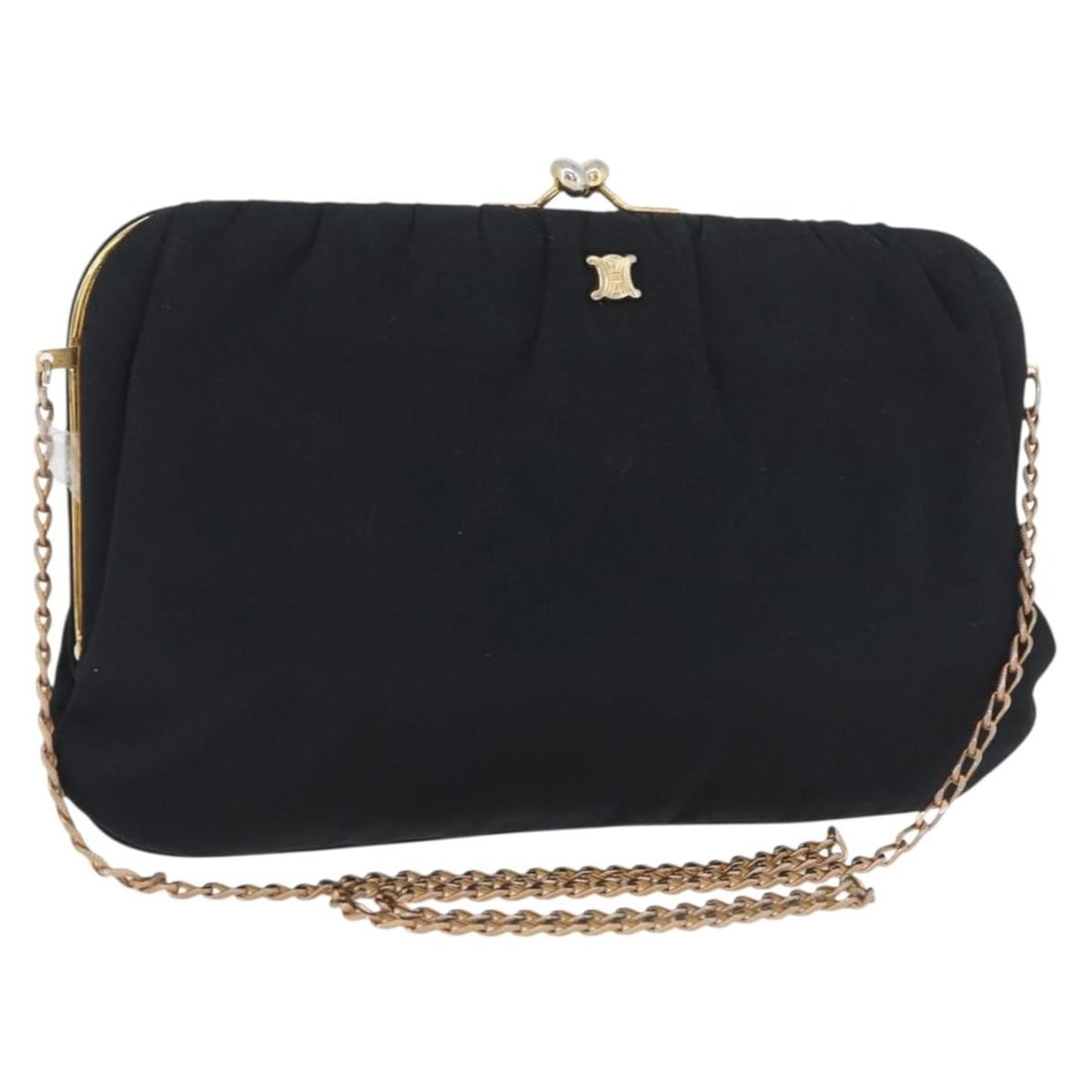 CELINE Black Nylon Shoulder Bag with Chain Strap Gold Tone Details: CELINE Black Nylon Shoulder Bag with Chain Strap Gold Tone Details This CELINE chain shoulder bag features a black nylon exterior with gold-tone accents. Made in Italy, the bag is designed for shoulde