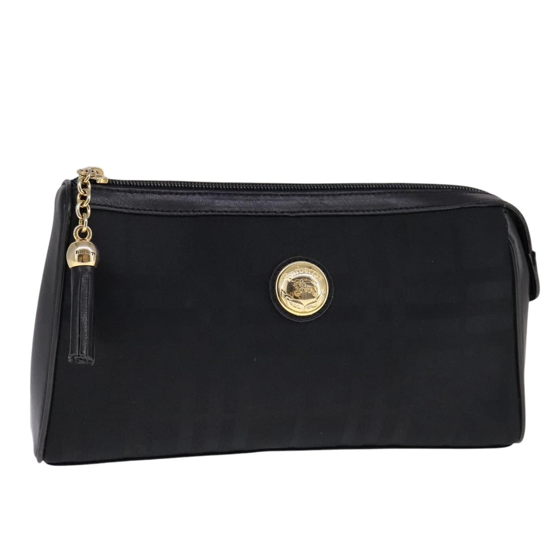Burberry Canvas Nova Check Pochette Black 25cm by 13cm by 5.5cm: Burberry Canvas Nova Check Pochette Black 25cm by 13cm by 5.5cm This Burberry Nova Check Pochette for women is crafted from durable black canvas with metal fittings. It features a compact design ideal