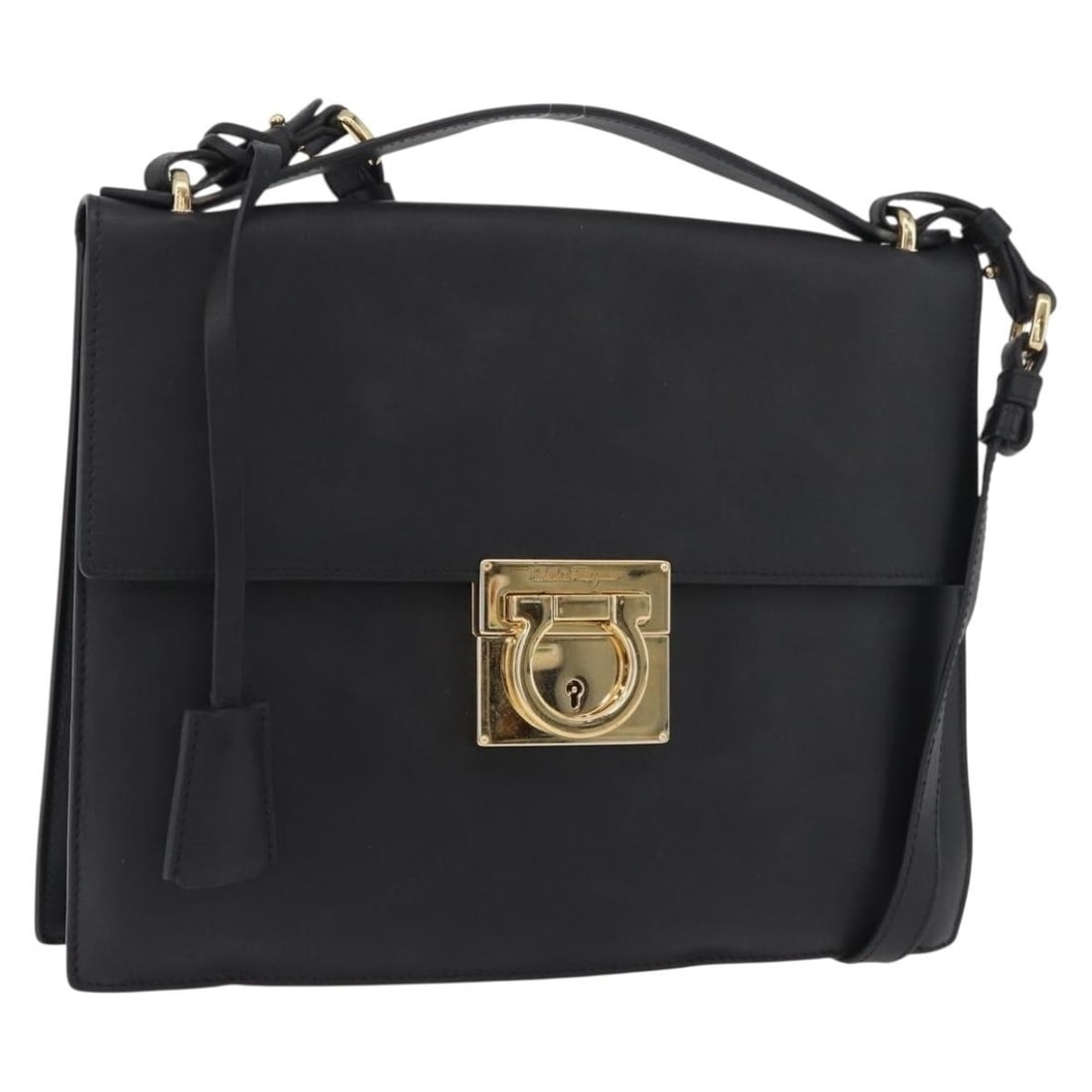 Salvatore Ferragamo Gancini Black Leather Shoulder Bag Gold Tone Italy: Salvatore Ferragamo Gancini Black Leather Shoulder Bag Gold Tone Italy This Salvatore Ferragamo Gancini shoulder bag is crafted from black leather with gold-tone accents. Designed for women, the bag f
