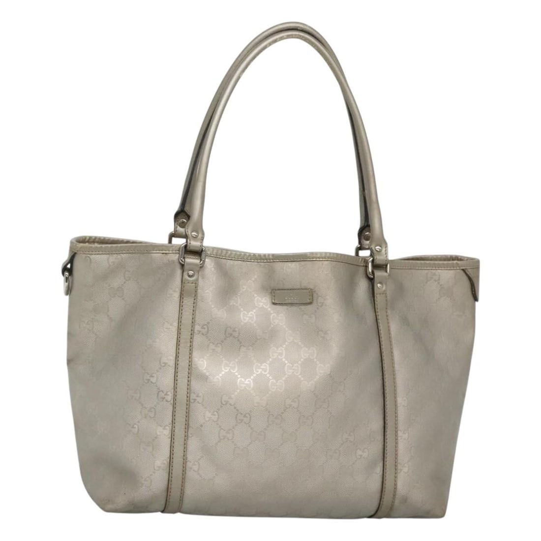 Gucci GG Canvas Silver Tote Bag Model 197953 Italy: Gucci GG Canvas Silver Tote Bag Model 197953 Italy This is a GUCCI tote bag featuring the signature GG canvas in a silver color. Designed for women, the bag offers a spacious interior and classic tote