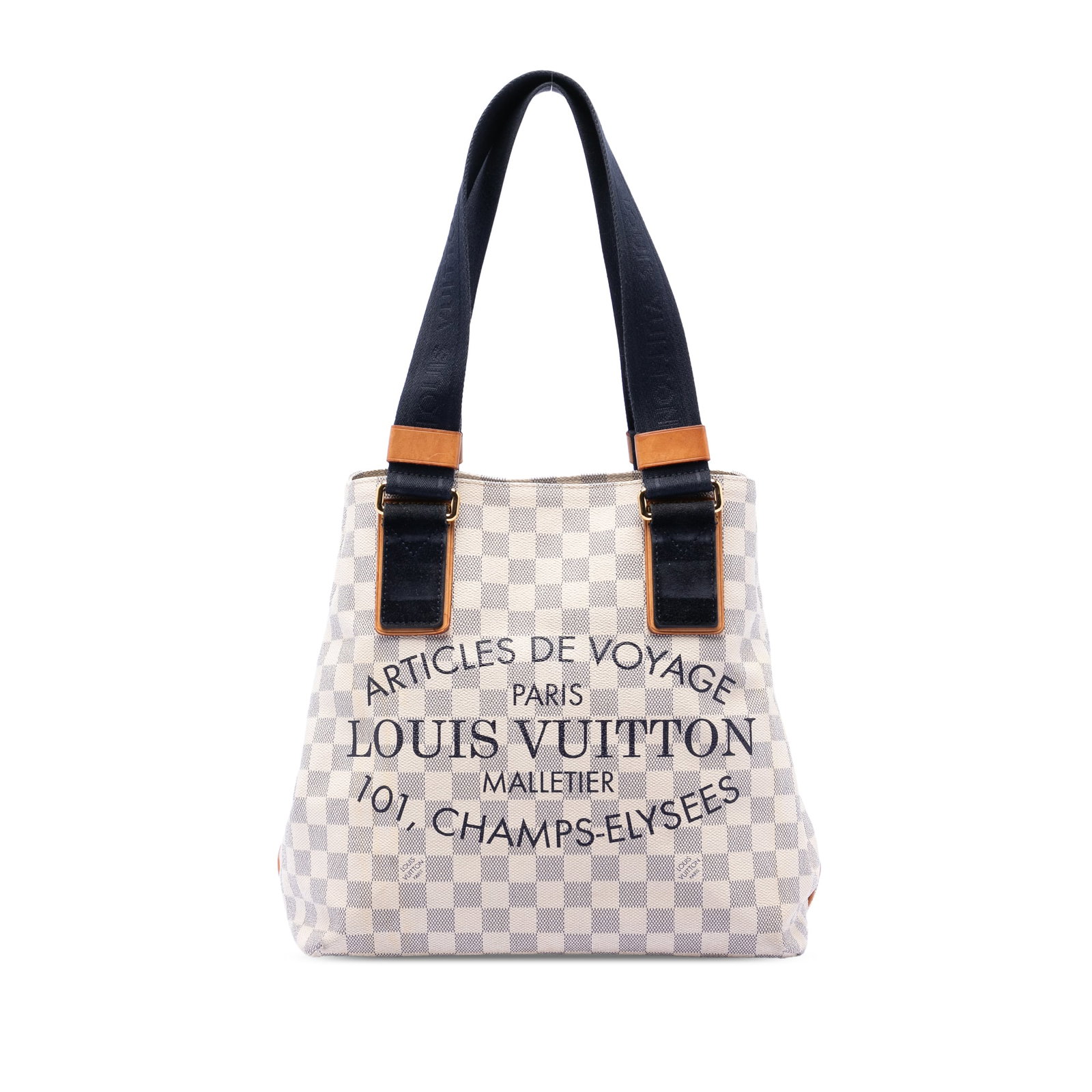 Damier Azur Beach Cabas PM Tote Bag by Louis Vuitton: Damier Azur Beach Cabas PM Tote Bag by Louis Vuitton This Louis Vuitton Damier Azur Beach Cabas PM is a tote bag crafted from Damier Azur canvas with flat straps, an open top secured by a hook closure