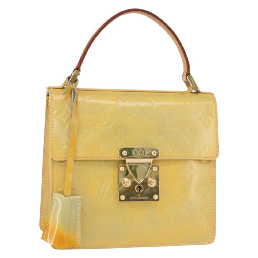 Louis Vuitton Spring Street Gris Vernis handbag M91029 with keys and clochette: Louis Vuitton Spring Street Gris Vernis handbag M91029 with keys and clochette This Louis Vuitton Monogram Vernis Spring Street handbag in Gris is crafted from patent leather and features a structured