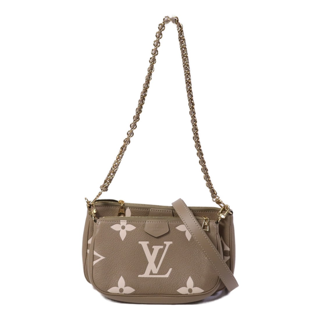 Multi Pochette Accessoires Gray Calfskin Shoulder Bag M22670 for Women: Multi Pochette Accessoires Gray Calfskin Shoulder Bag M22670 for Women This Louis Vuitton Multi Pochette Accessoires 2-way bag features a gray calfskin exterior with the signature Monogram Empreinte p