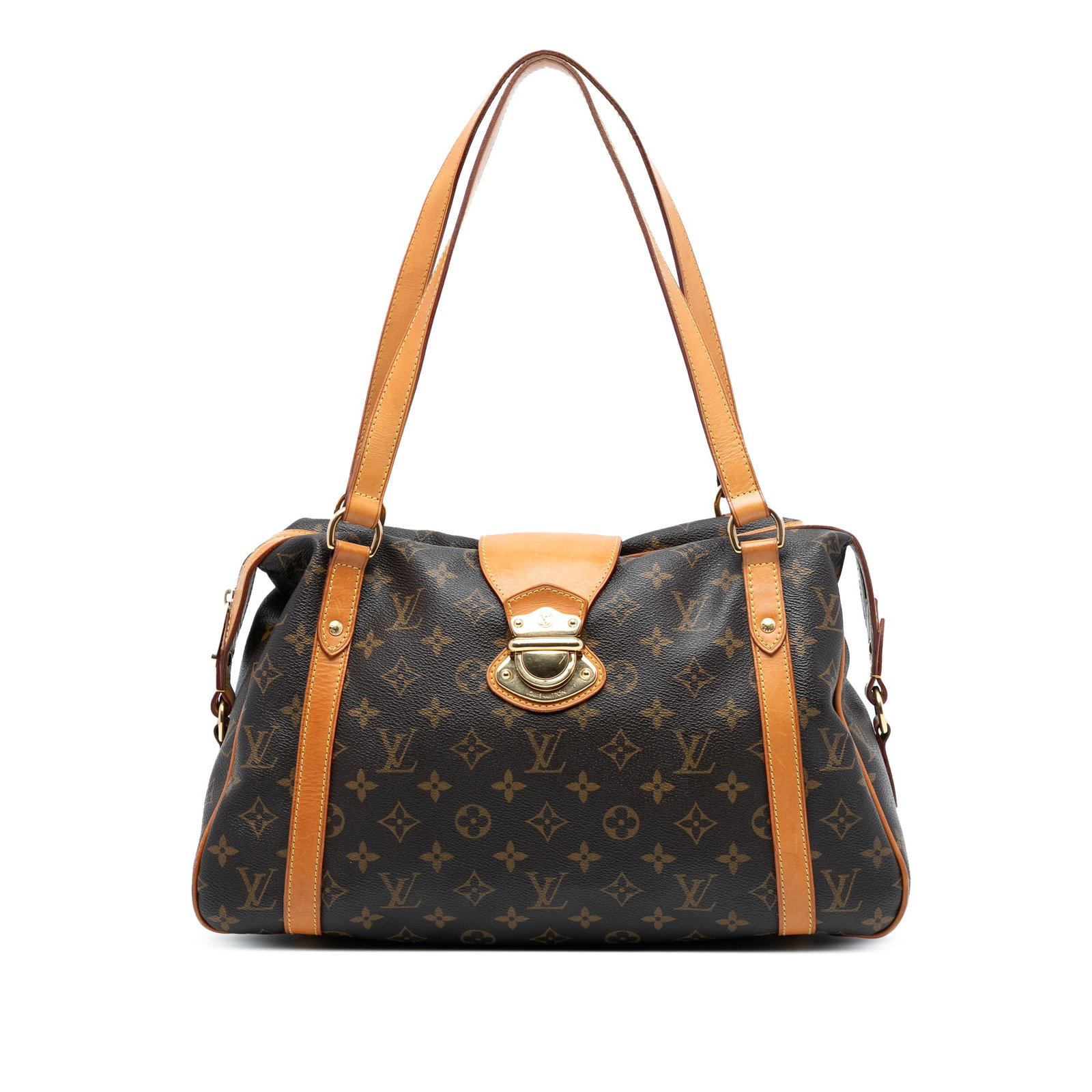Louis Vuitton Stresa PM Brown Monogram Canvas Shoulder Bag with Leather Trim: Louis Vuitton Stresa PM Brown Monogram Canvas Shoulder Bag with Leather Trim The Louis Vuitton Monogram Stresa PM is crafted from monogram canvas with vachetta leather trim and features flat vachetta 