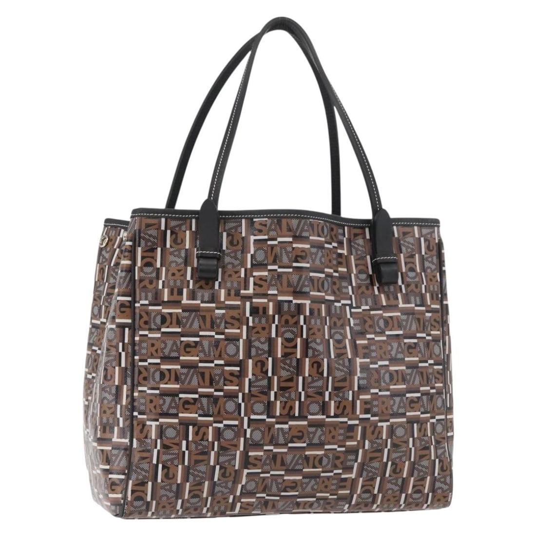 Salvatore Ferragamo Brown PVC Leather Women's Tote Made in Italy: Salvatore Ferragamo Brown PVC Leather Women's Tote Made in Italy This Salvatore Ferragamo tote bag is crafted from brown PVC leather and is designed for women. It features dual top handles with a hand