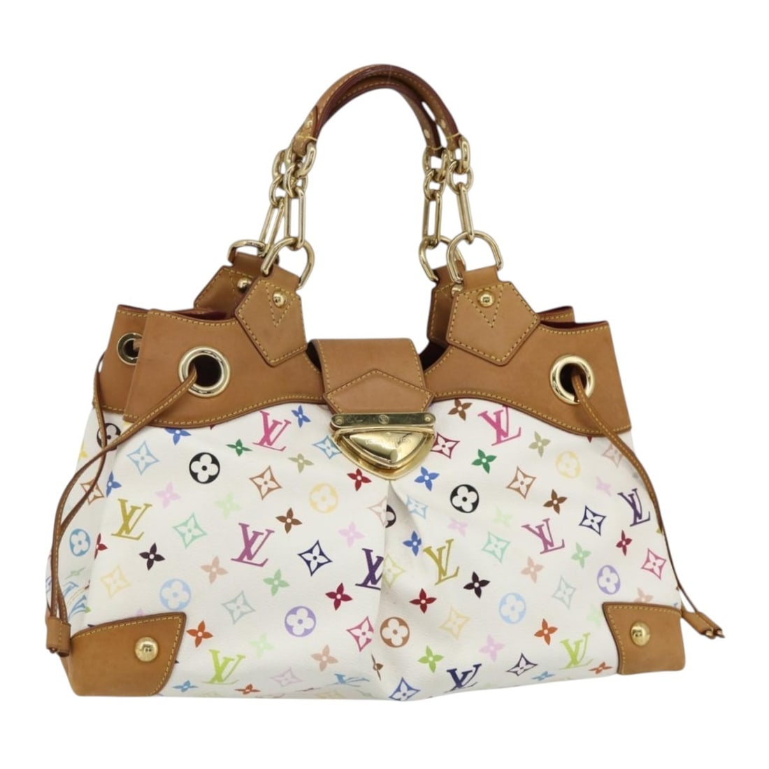 Louis Vuitton Ursula Monogram Multicolor White Tote Bag M40123: Louis Vuitton Ursula Monogram Multicolor White Tote Bag M40123 This Louis Vuitton Monogram Multicolor Ursula Tote Bag features a white canvas exterior adorned with the signature multicolor monogram pa