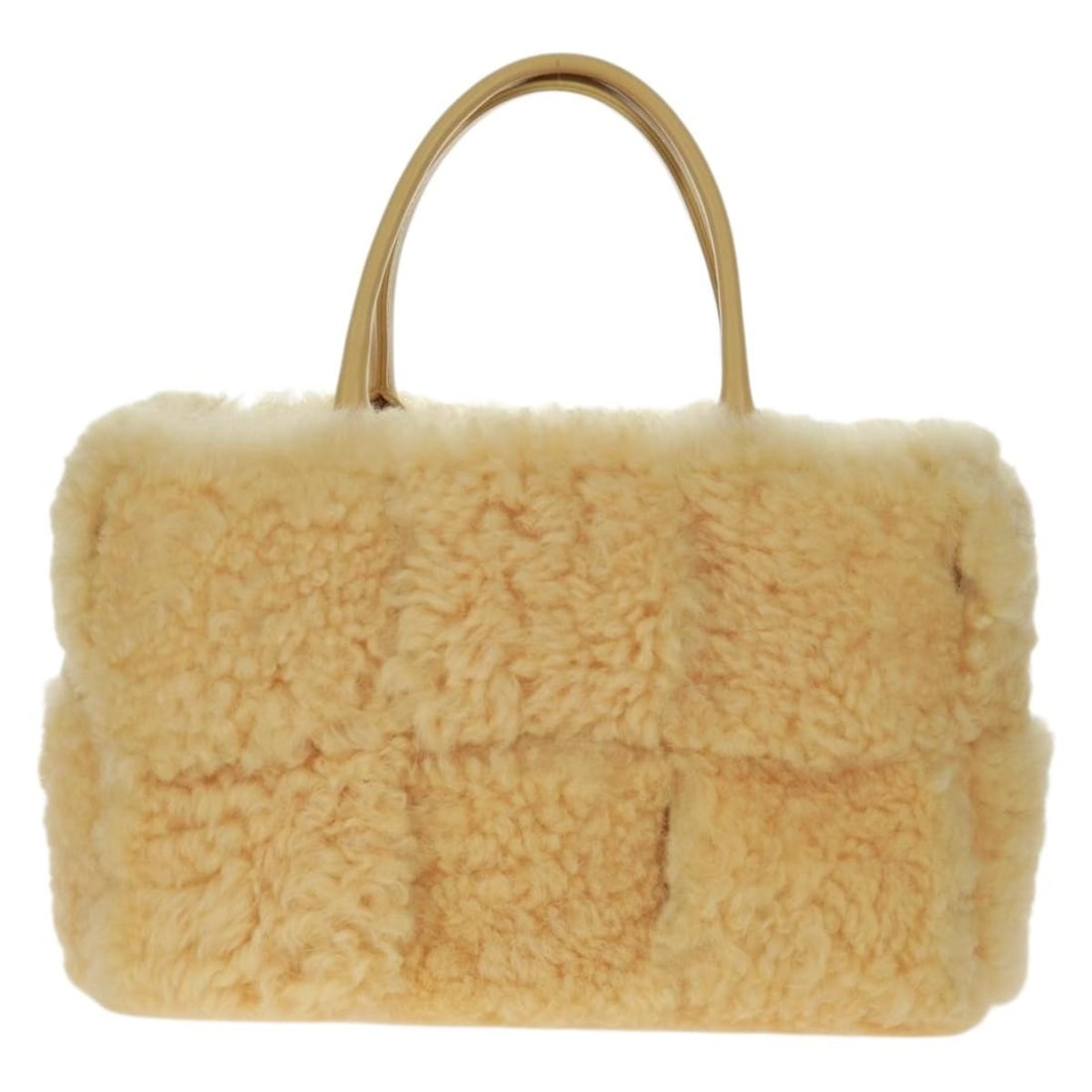 Bottega Veneta Arco Tote Yellow Leather Shearling 30cm by 20cm by 12cm: Bottega Veneta Arco Tote Yellow Leather Shearling 30cm by 20cm by 12cm The Bottega Veneta Arco Tote for women features a distinctive intrecciato shearling leather design in yellow. Crafted in Italy, t