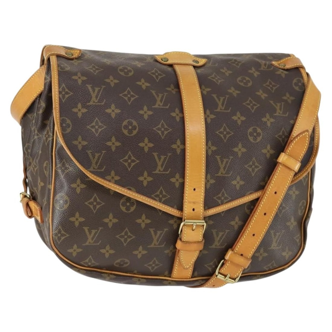 Louis Vuitton Monogram Canvas Saumur 35 Shoulder Bag M42254: Louis Vuitton Monogram Canvas Saumur 35 Shoulder Bag M42254 This Louis Vuitton Monogram Saumur 35 shoulder bag is crafted from the brand's signature monogram canvas. Made in France, it features a spac