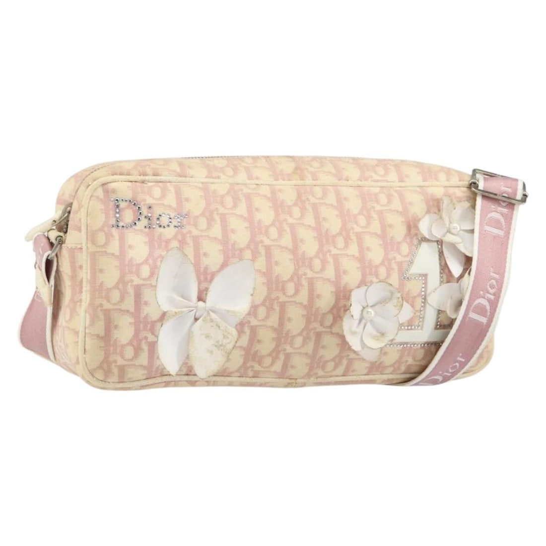 Pink Silver PVC Leather Christian Dior Trotter Canvas Shoulder Bag: Pink Silver PVC Leather Christian Dior Trotter Canvas Shoulder Bag This Christian Dior shoulder bag features a pink and silver Trotter canvas exterior with PVC leather accents. Made in Italy, the bag 