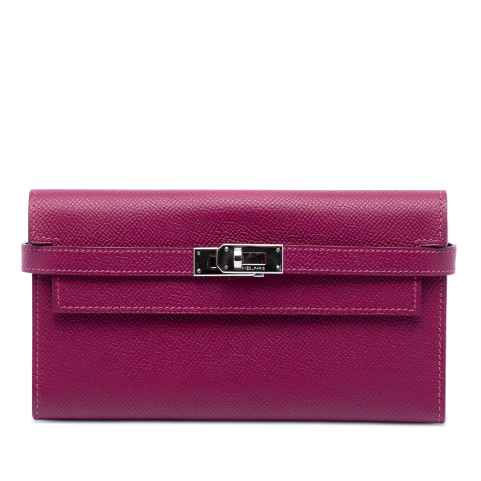 Hermes Kelly Longue Epsom Leather Wallet in Tosca Purple: Hermes Kelly Longue Epsom Leather Wallet in Tosca Purple This Hermes Kelly Longue wallet is crafted from Epsom leather in Tosca color. It features a front flap with turn lock closure and includes inte