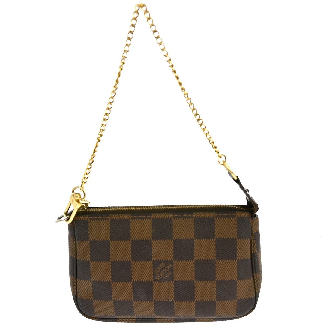 Louis Vuitton Mini Pochette Accessoires Damier Ebene Canvas Brown Handbag: Louis Vuitton Mini Pochette Accessoires Damier Ebene Canvas Brown Handbag This Louis Vuitton Mini Pochette Accessoires handbag features the iconic Damier Ebene canvas leather exterior with a classic c