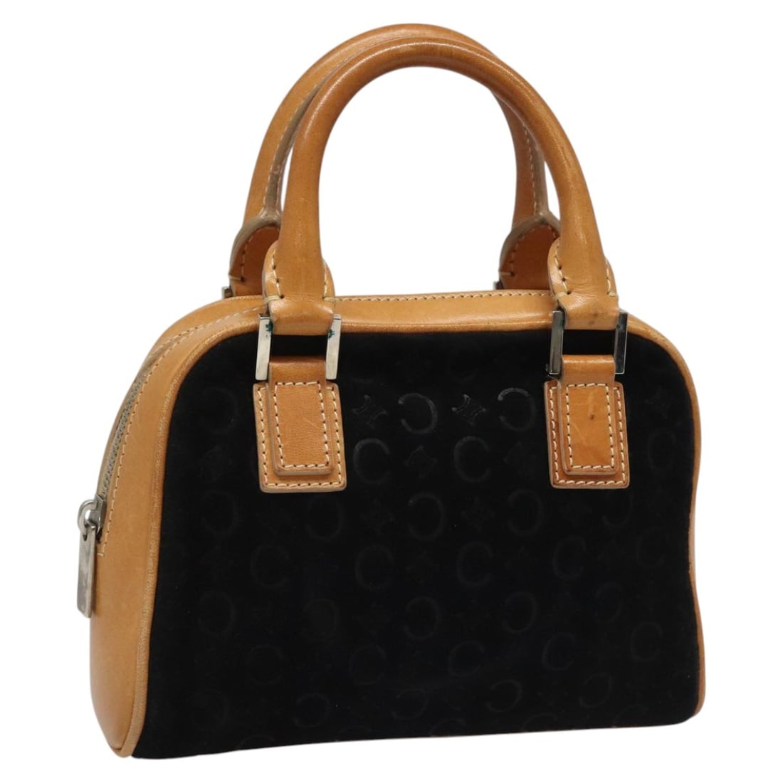 Celine Macadam Black Brown Suede Canvas Handbag Silver Tone Hardware (1 of 18)