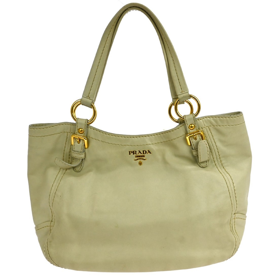 Prada Beige Leather Tote Handbag Large Logo Italy: Prada Beige Leather Tote Handbag Large Logo Italy This PRADA beige tote handbag features a spacious large size, crafted from leather with a matching beige canvas lining. Accented with the PRADA logo, 