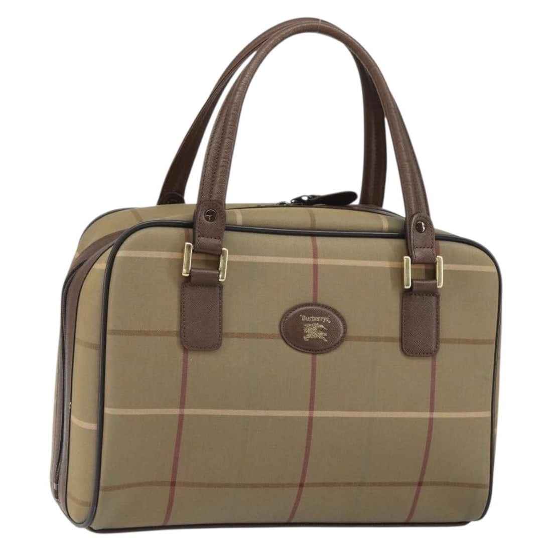 Canvas Nova Check Handbag by Burberrys Brown and Gold Tones: Canvas Nova Check Handbag by Burberrys Brown and Gold Tones This Burberrys Nova Check hand bag features a brown and gold canvas exterior with signature check pattern. The bag is designed with a handle