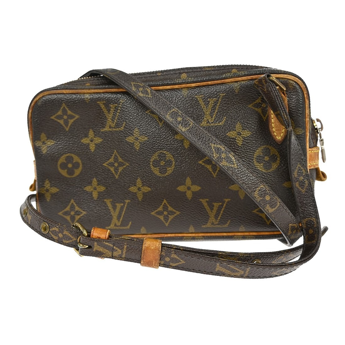 Louis Vuitton Monogram Marly Bandouliere Mini Crossbody Bag M51828: Louis Vuitton Monogram Marly Bandouliere Mini Crossbody Bag M51828 This Louis Vuitton Marly Bandouliere shoulder bag features the iconic Monogram pattern on brown leather with a zip closure. The mini-