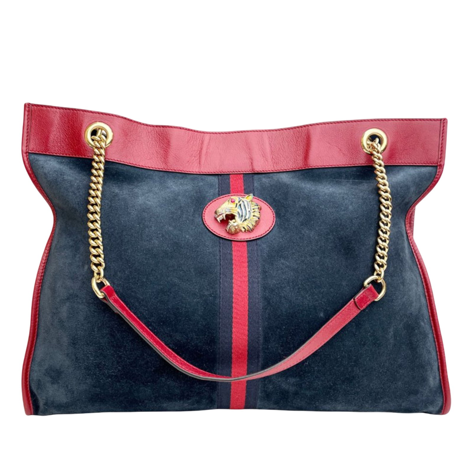 Gucci Rajah Tote Blue Suede and Leather Bag with Tiger Head Detail (1 of 14)