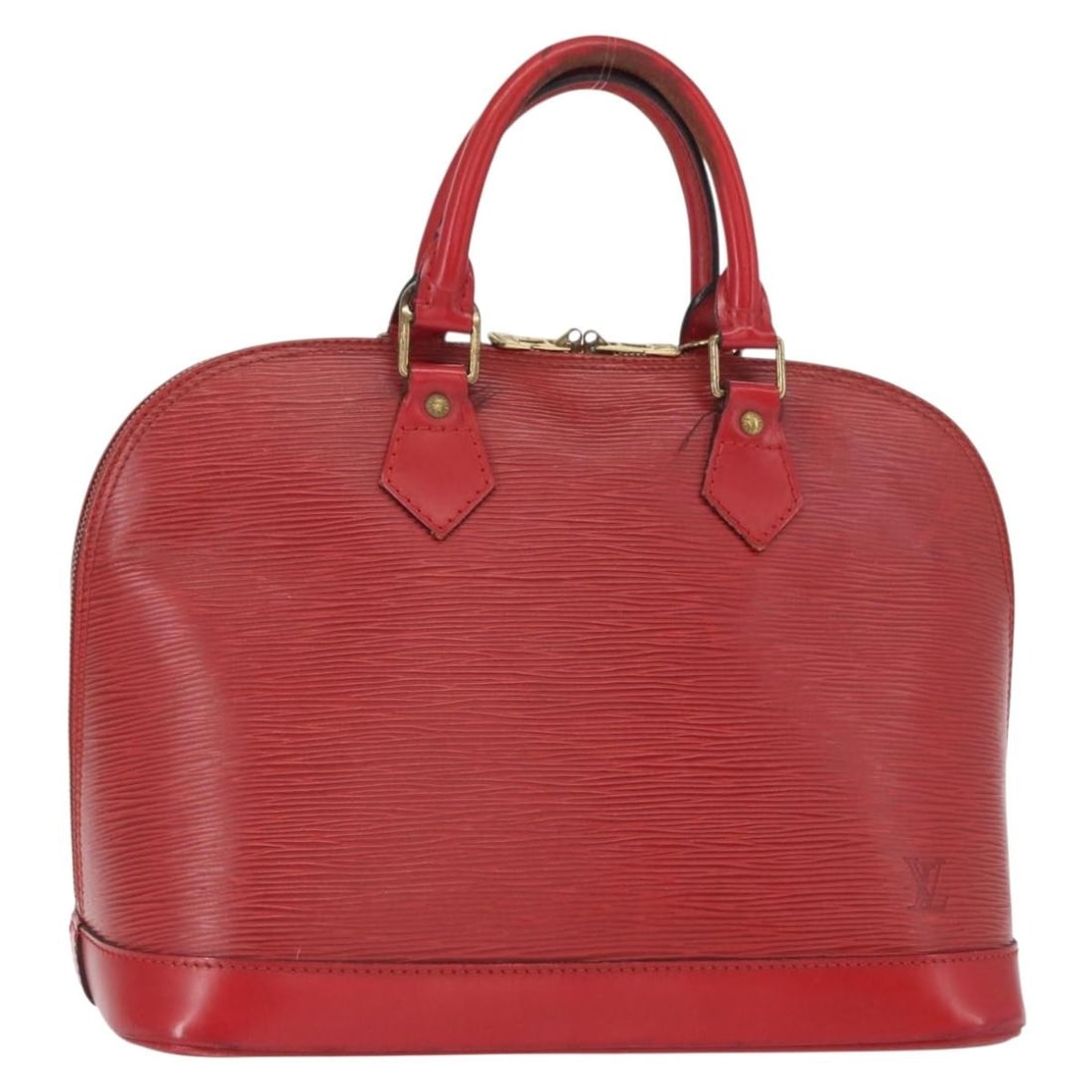 Epi Leather Alma Bag in Castilian Red by Louis Vuitton M52147: Epi Leather Alma Bag in Castilian Red by Louis Vuitton M52147 This Louis Vuitton Epi Alma handbag features Castilian Red Epi leather and is crafted in France. The bag is designed in the classic Alma s