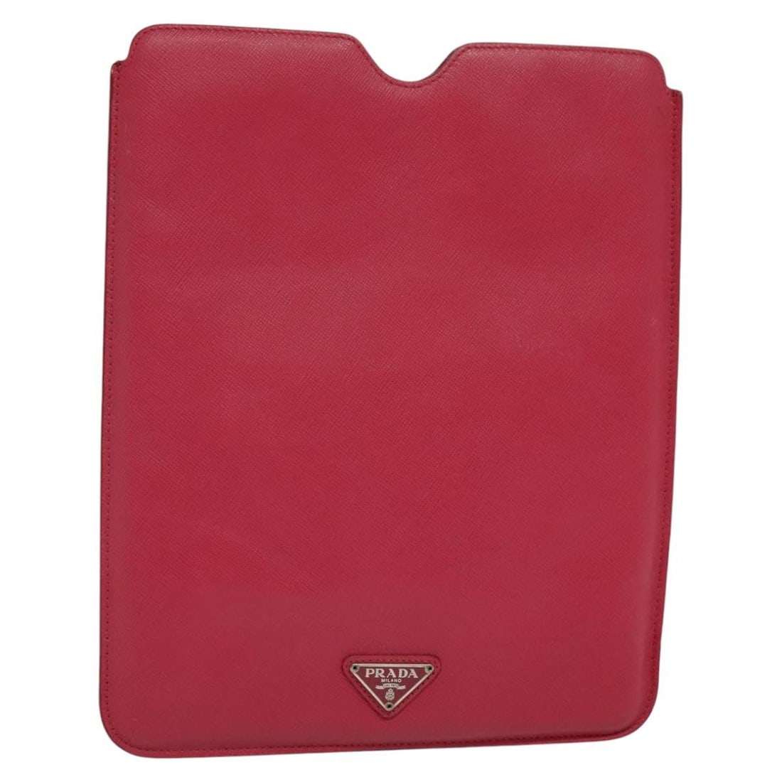 Pink Saffiano Leather iPad Case from Prada Italy: Pink Saffiano Leather iPad Case from Prada Italy This PRADA iPad case is crafted from pink Saffiano leather and designed for women. Made in Italy, it features a structured form with some signs of heav