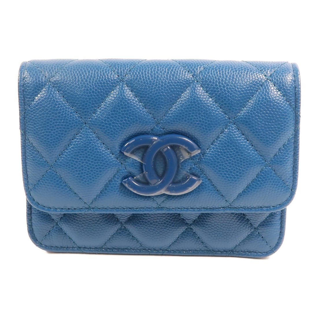 Blue Calfskin Mini Waist Bag by CHANEL with CC Chain Detail: Blue Calfskin Mini Waist Bag by CHANEL with CC Chain Detail This CHANEL CC Chain Mini Waist Bag is crafted from blue calfskin leather and features a compact, stylish design. Designed for women, the ba
