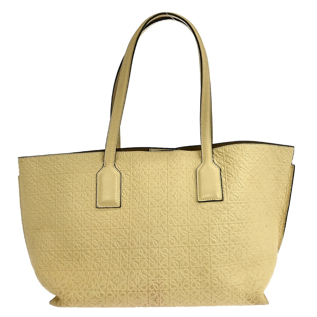 Loewe Fusta Beige Leather Tote Handbag: Loewe Fusta Beige Leather Tote Handbag This Loewe Fusta tote handbag features a beige leather exterior and double leather handles, offering both style and practicality. The medium-sized bag is equippe