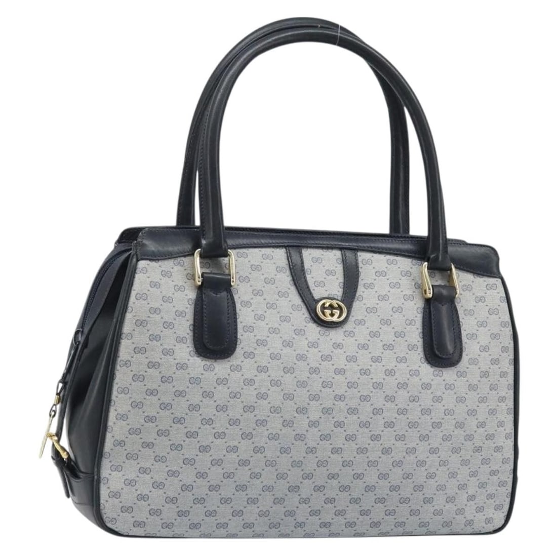 Gucci Micro GG Supreme Navy Gold PVC Handbag Italy: Gucci Micro GG Supreme Navy Gold PVC Handbag Italy This GUCCI Micro GG Supreme hand bag features a navy and gold color scheme crafted from PVC leather and micro small GG canvas. The bag is designed fo