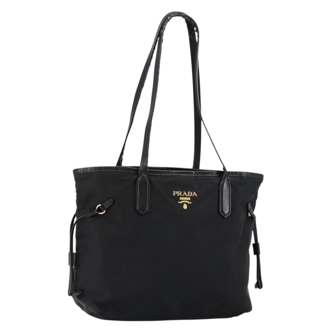Prada nylon black gold women tote Italy 11.8 inch: Prada nylon black gold women tote Italy 11.8 inch This PRADA tote bag is crafted from black nylon with gold-tone accents, offering a stylish and practical accessory for everyday use. Made in Italy, it