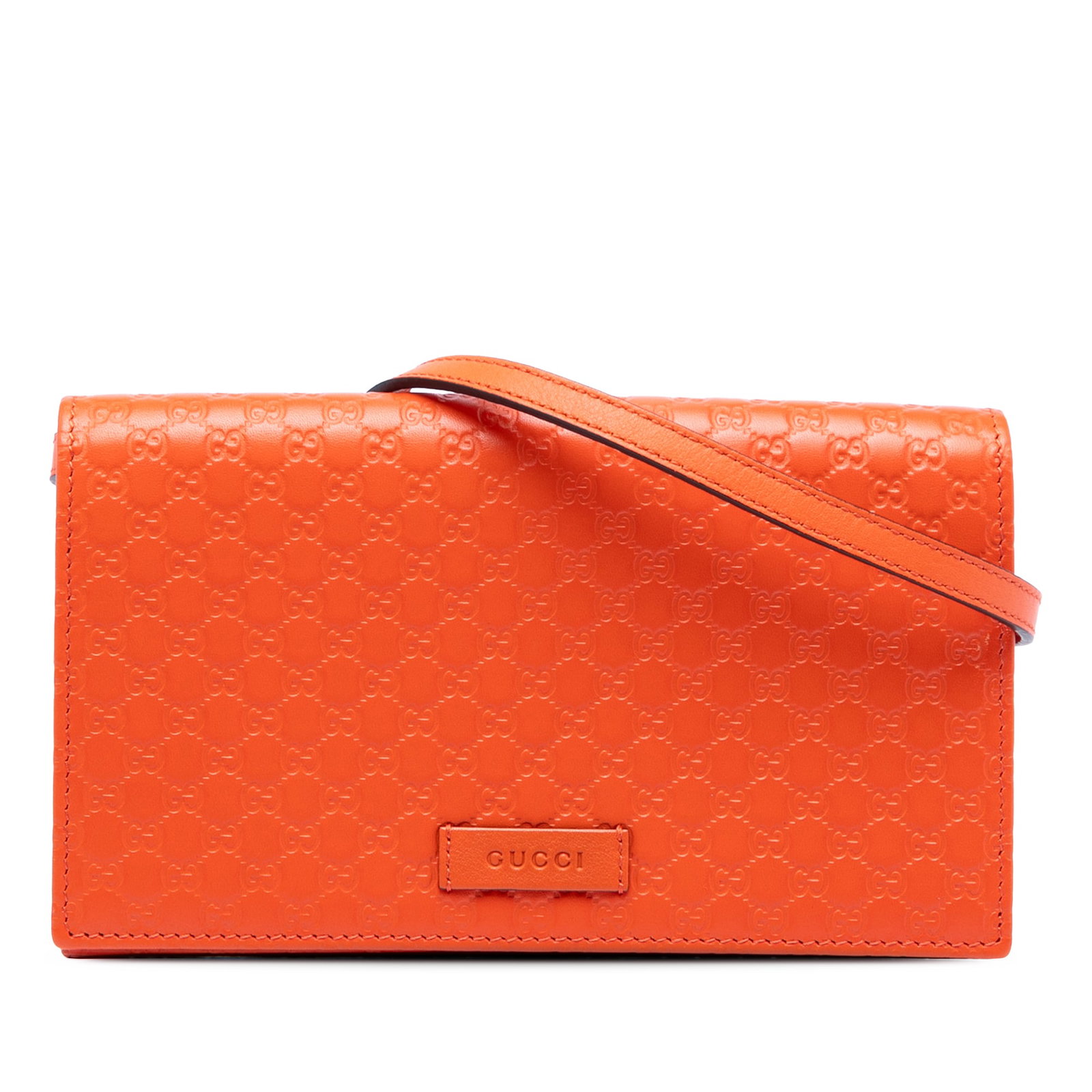 Gucci Microguccissima Orange Leather Crossbody Wallet Bag: Gucci Microguccissima Orange Leather Crossbody Wallet Bag This Gucci Microguccissima Wallet on Strap is crafted from embossed orange leather and features a flat leather strap, a flap with magnetic sna