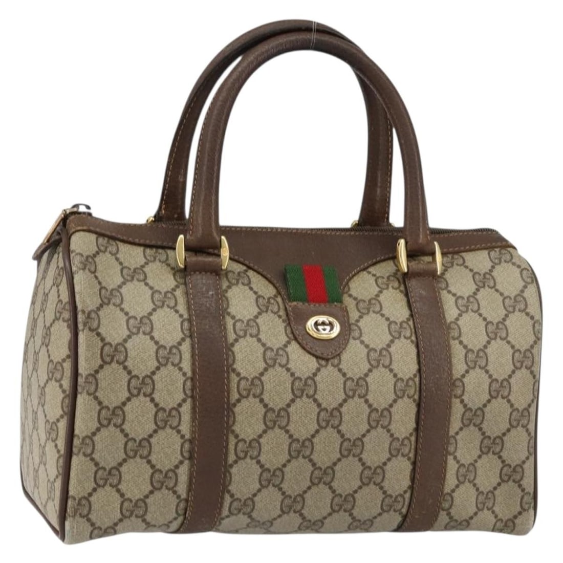Beige Gold GG Supreme Web Sherry Line Handbag by Gucci 40 02 006: Beige Gold GG Supreme Web Sherry Line Handbag by Gucci 40 02 006 This authentic Gucci GG Supreme Web Sherry Line handbag features a beige and gold GG canvas exterior. The bag is crafted in Italy and s