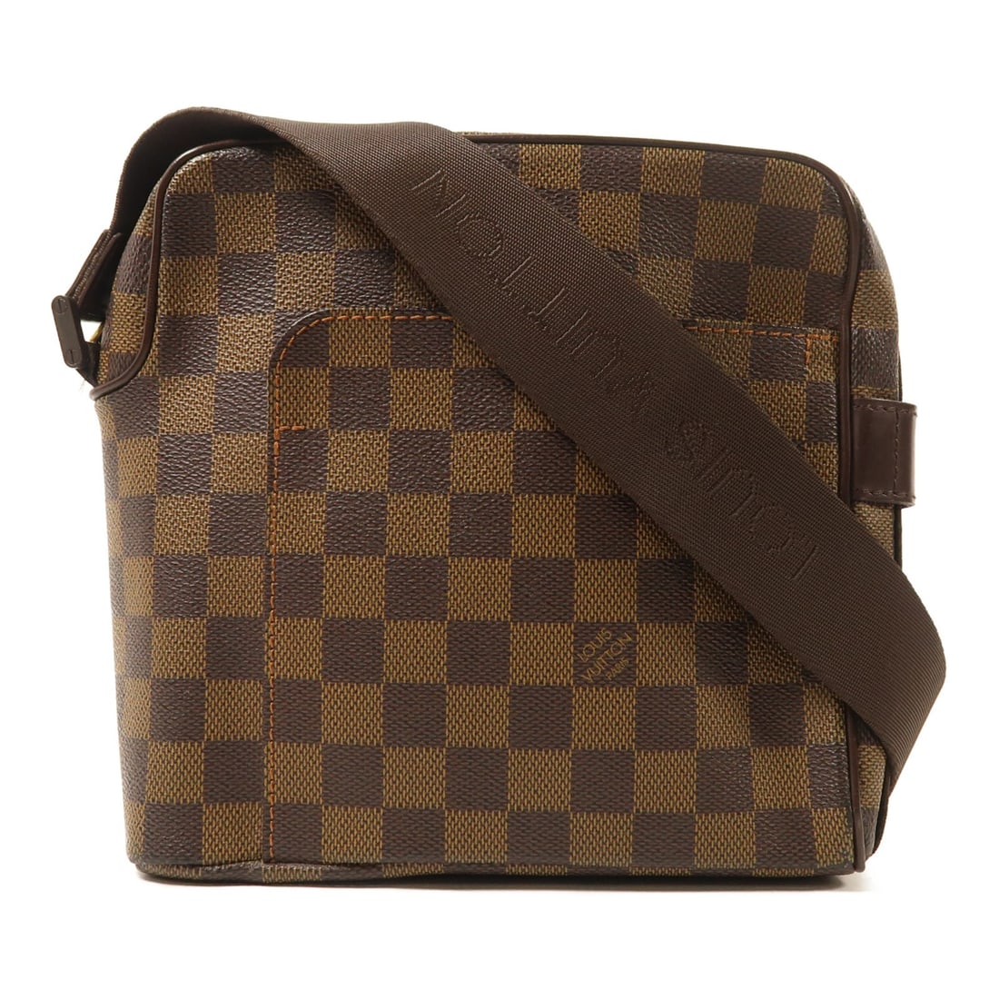 Louis Vuitton Olav PM Damier Ebene Brown Coated Canvas Crossbody Shoulder Bag: Louis Vuitton Olav PM Damier Ebene Brown Coated Canvas Crossbody Shoulder Bag This Louis Vuitton Olav PM crossbody shoulder bag features the signature Damier Ebene pattern in brown PVC coated canvas. 