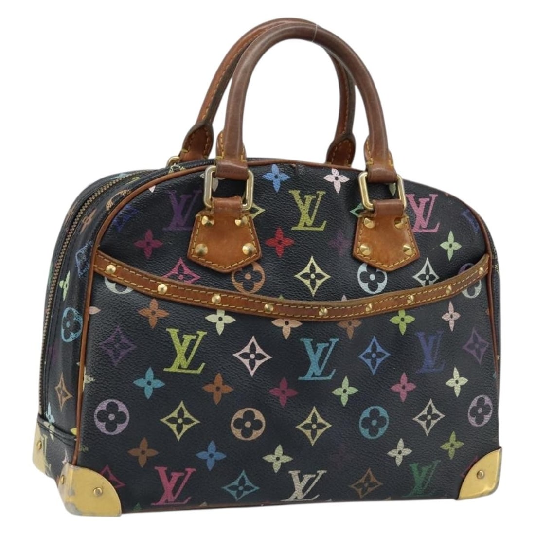 Louis Vuitton Multicolor Canvas Trouville Black Handbag M92662 France: Louis Vuitton Multicolor Canvas Trouville Black Handbag M92662 France This Louis Vuitton Monogram Multicolor Trouville handbag in black features a canvas exterior with multicolor monogram design. The 