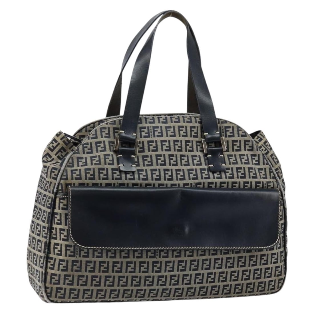 Fendi Zucchino Canvas Hand Bag Navy Silver Made in Italy: Fendi Zucchino Canvas Hand Bag Navy Silver Made in Italy This authentic Fendi Zucchino Canvas Hand Bag features a striking navy and silver color palette, crafted from high-quality Zucchino canvas. Des