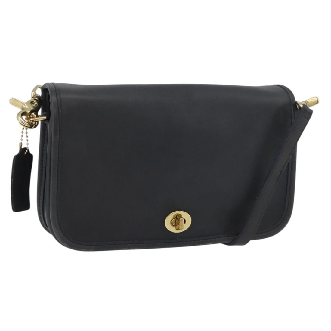 Coach Black Gold Leather Shoulder Bag with Charm (1 of 18)