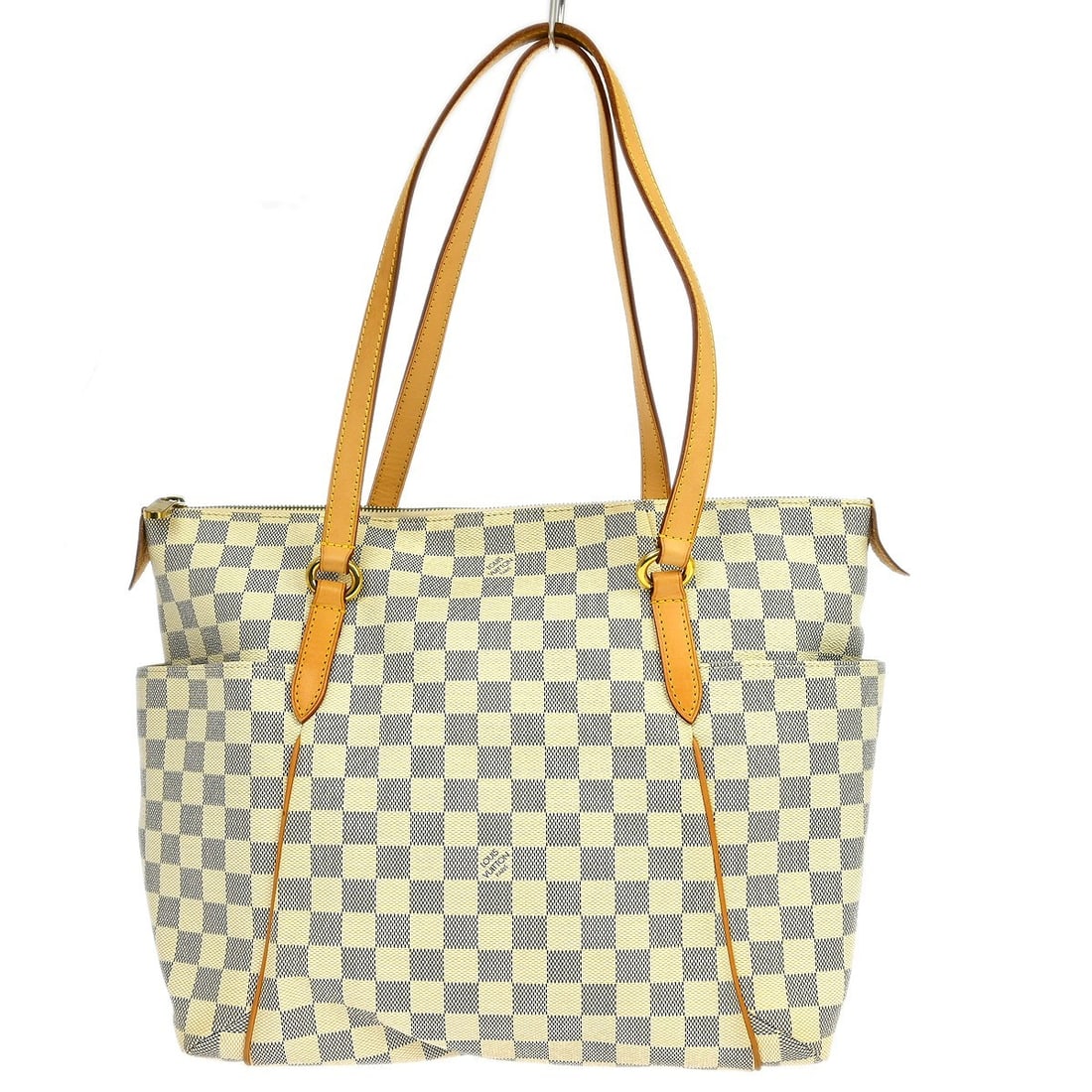 Louis Vuitton Totally MM Tote Damier Azur Canvas N51262 Medium: Louis Vuitton Totally MM Tote Damier Azur Canvas N51262 Medium This Louis Vuitton Damier Azur Totally MM tote bag features the signature Damier Azur patterned canvas with beige leather accents and dou