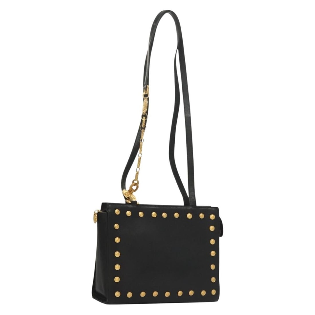 Authentic VERSACE Black Gold Leather Shoulder Bag Made in Italy: Authentic VERSACE Black Gold Leather Shoulder Bag Made in Italy Elevate your style with this authentic Versace shoulder bag, crafted from premium leather in a striking black and gold color combination