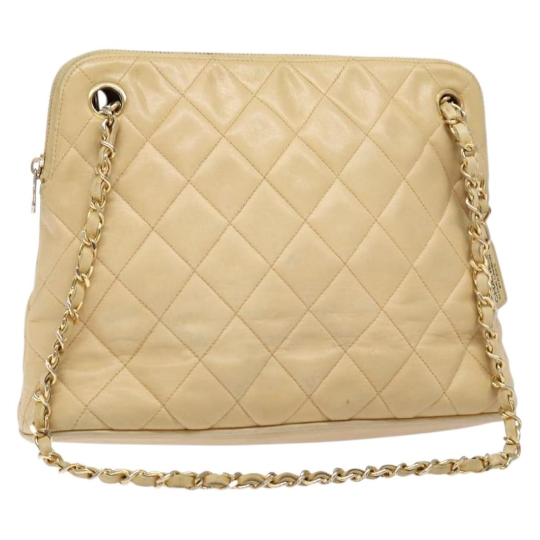 CHANEL Matelasse Beige Gold Lambskin Shoulder Bag Auth BS28703: CHANEL Matelasse Beige Gold Lambskin Shoulder Bag Auth BS28703 This authentic CHANEL Matelasse Chain Shoulder Bag is crafted from luxurious lamb skin in a stunning beige and gold color combination. Th