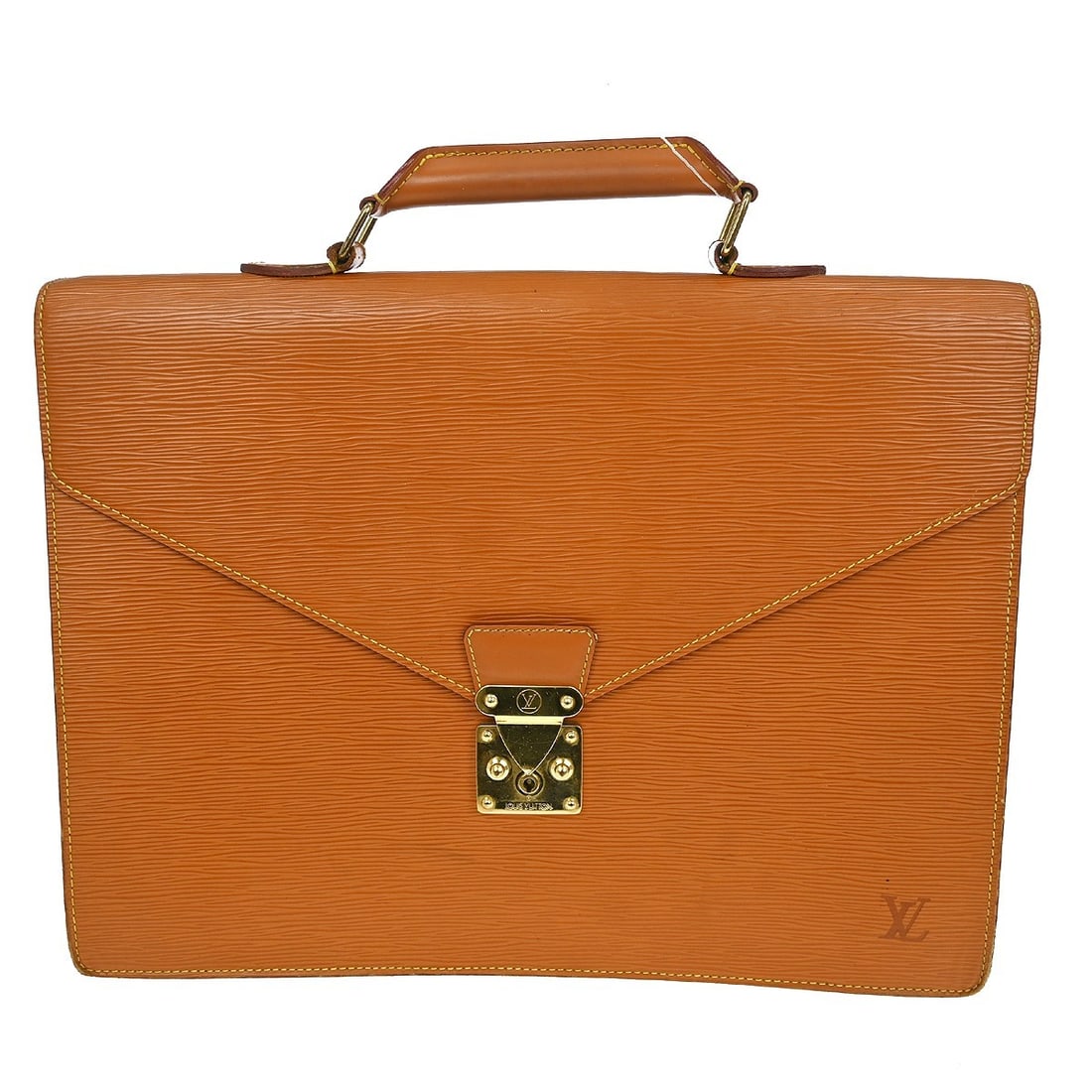 Epi Leather Serviette Conseiller Briefcase by Louis Vuitton Brown M54428: Epi Leather Serviette Conseiller Briefcase by Louis Vuitton Brown M54428 This Louis Vuitton Serviette Conseiller briefcase features a classic brown Epi leather exterior with a top handle design and lo