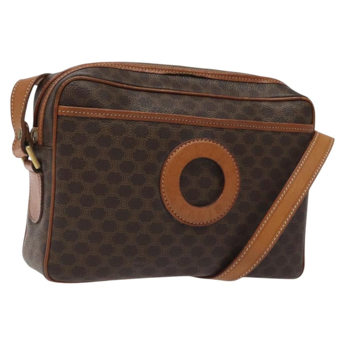 Celine Macadam Brown Canvas and Leather Vintage Shoulder Bag: Celine Macadam Brown Canvas and Leather Vintage Shoulder Bag This Celine Vintage Macadam shoulder bag features a classic brown canvas exterior with leather trim. Designed for women, it offers a spacio