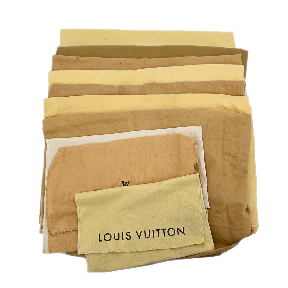Louis Vuitton 10 Piece Dust Bag Set Brown Beige Authentic Cotton: Louis Vuitton 10 Piece Dust Bag Set Brown Beige Authentic Cotton This authentic Louis Vuitton dust bag set includes 10 pieces, crafted from 100% cotton in a stylish brown and beige color scheme. The b