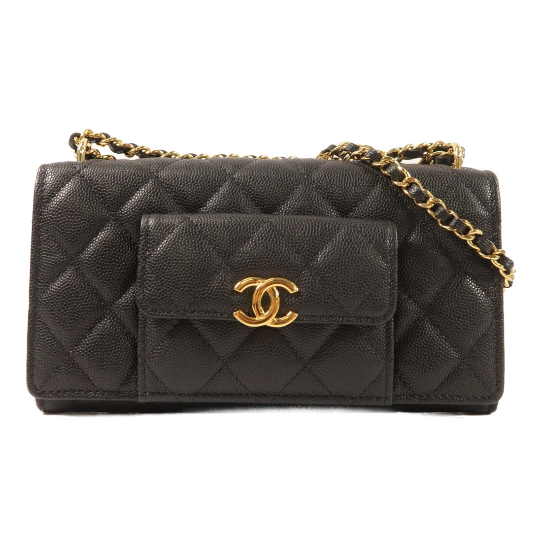 Chanel Wallet On Chain Black Calfskin Shoulder Bag with Gold Hardware AP2830: Chanel Wallet On Chain Black Calfskin Shoulder Bag with Gold Hardware AP2830 This Chanel Wallet on Chain Shoulder Bag features a classic black calfskin leather exterior with gold-tone hardware. Design