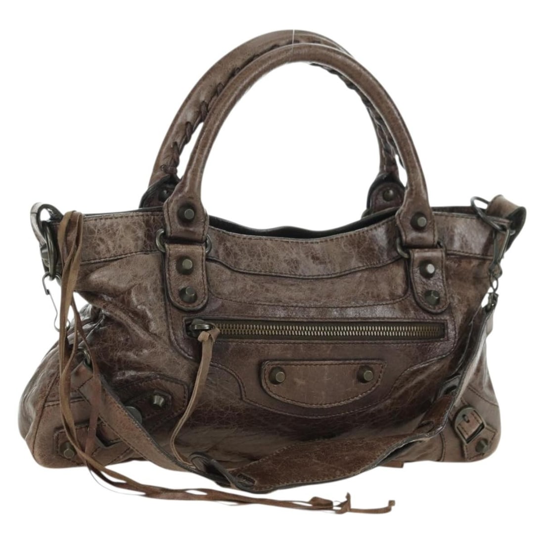 Balenciaga First Leather Brown 2way Handbag 103208 Shoulder Strap: Balenciaga First Leather Brown 2way Handbag 103208 Shoulder Strap This Balenciaga The First handbag is crafted from brown leather and offers versatile 2-way carrying with both handles and a detachable