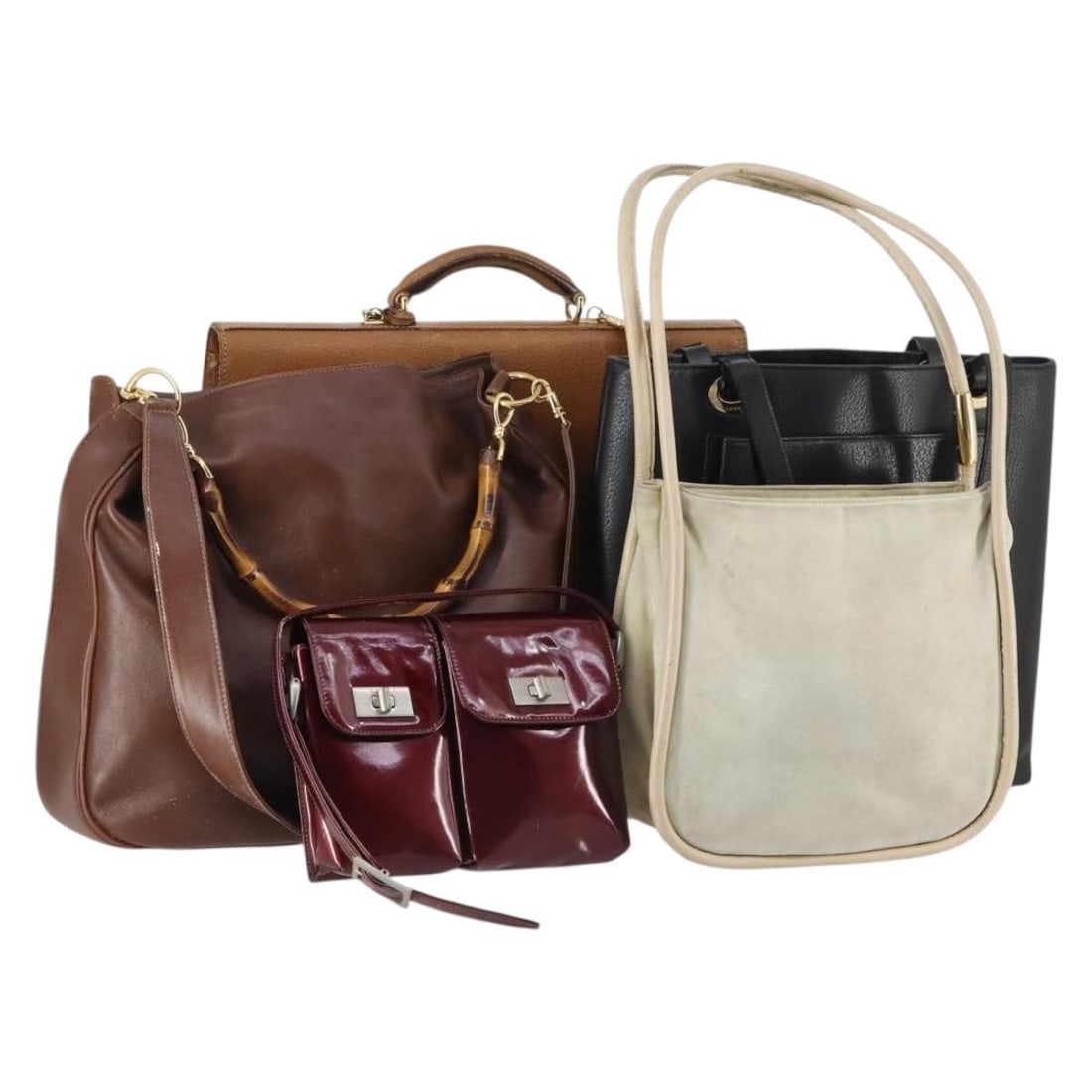 Set of 5 Gucci Leather and Enamel Shoulder Bags Brown Black (1 of 18)