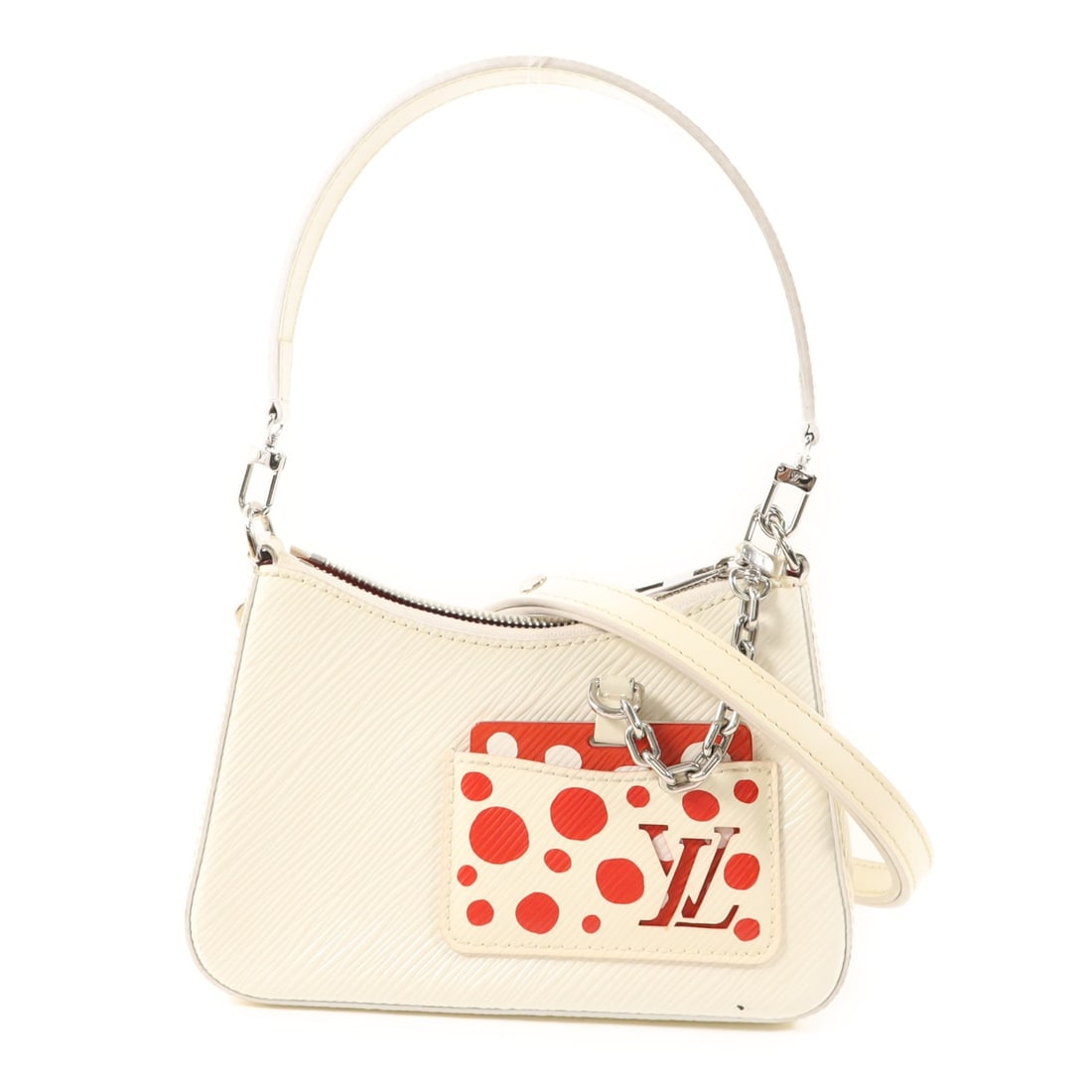 Louis Vuitton Marellini White Epi Leather 2-Way Shoulder Bag M21759: Louis Vuitton Marellini White Epi Leather 2-Way Shoulder Bag M21759 This Louis Vuitton LVxYK Marellini 2 Way Shoulder Bag is crafted from white calfskin leather in the Epi finish. Designed for women, 