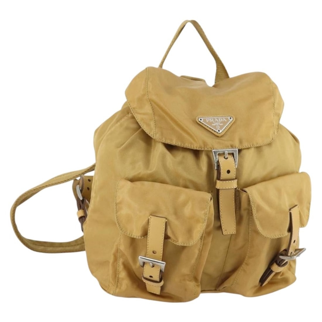 Brown Nylon Prada Backpack with Silver Accents Made in Italy: Brown Nylon Prada Backpack with Silver Accents Made in Italy This PRADA backpack is crafted from brown nylon with silver-tone accents. Made in Italy, it features a spacious interior and a practical de