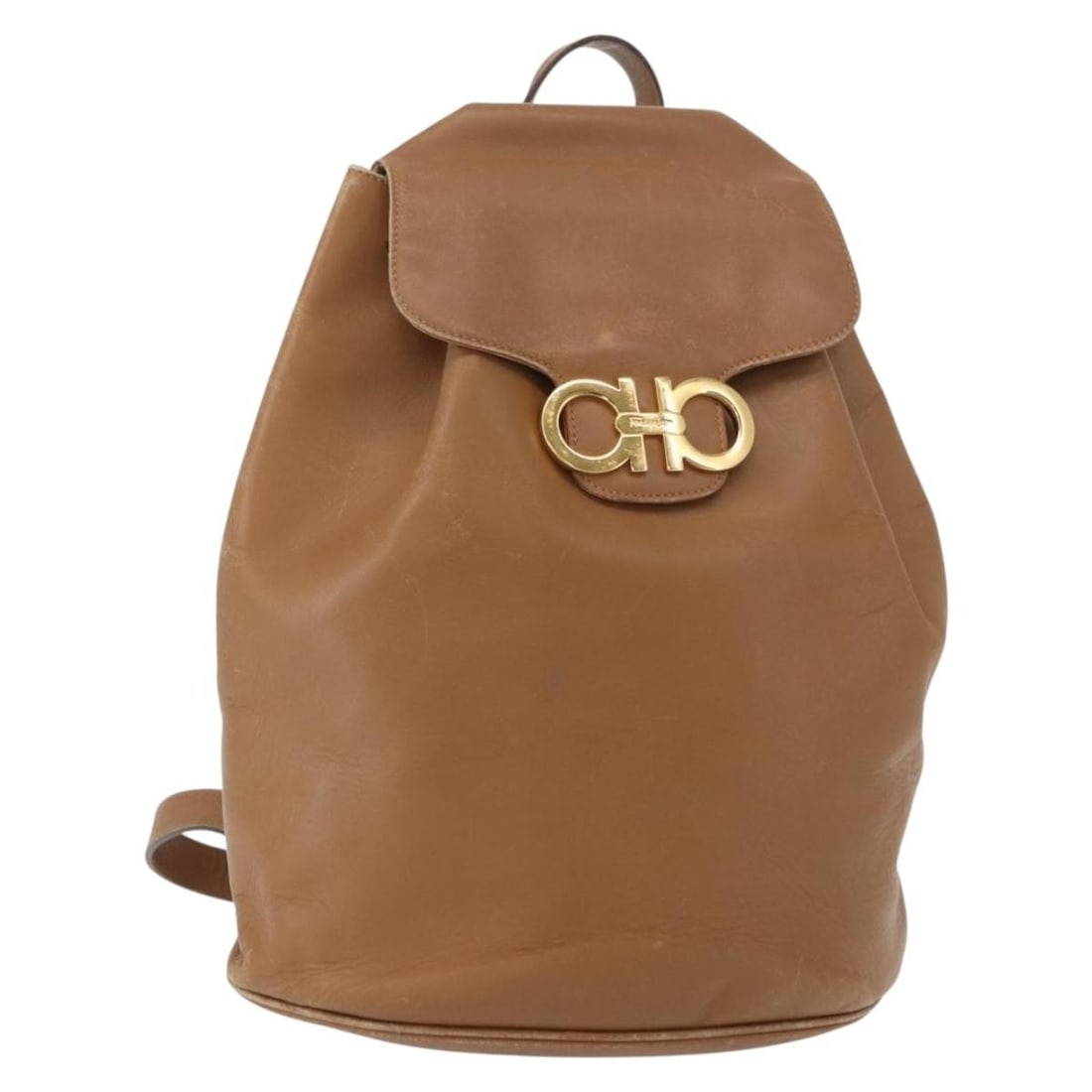 Salvatore Ferragamo Beige Gold Leather Backpack Auth 152109 (1 of 18)