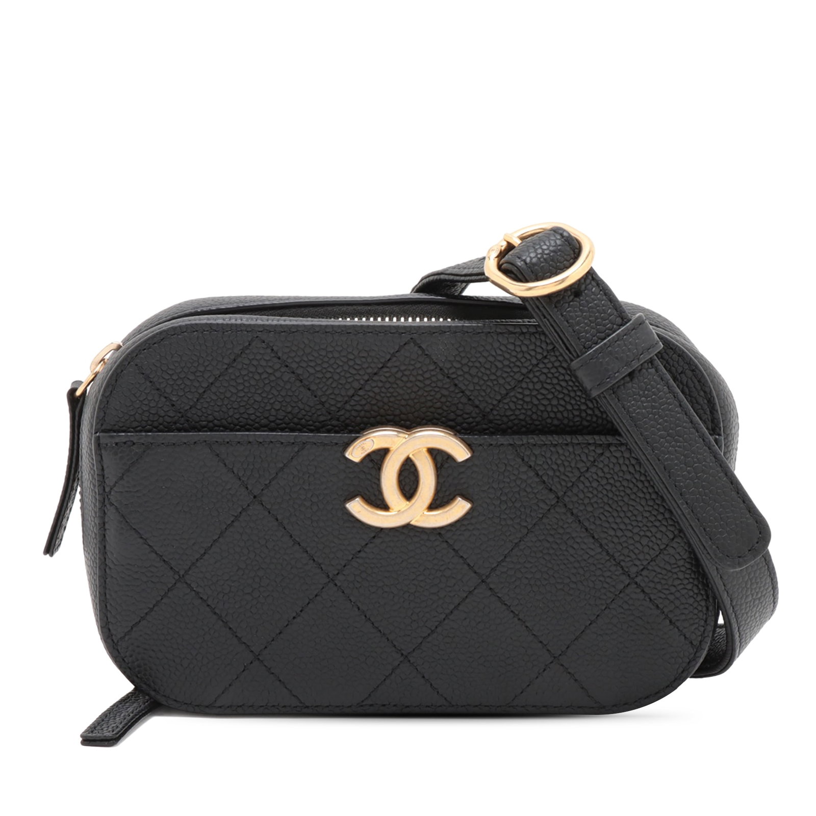 Chanel Chic Affinity Black Caviar Leather Belt Bag with Stitched CC Logo: Chanel Chic Affinity Black Caviar Leather Belt Bag with Stitched CC Logo This Chanel CC Stitched Caviar Chic Affinity Belt Bag features a durable caviar leather body with signature stitched CC detaili