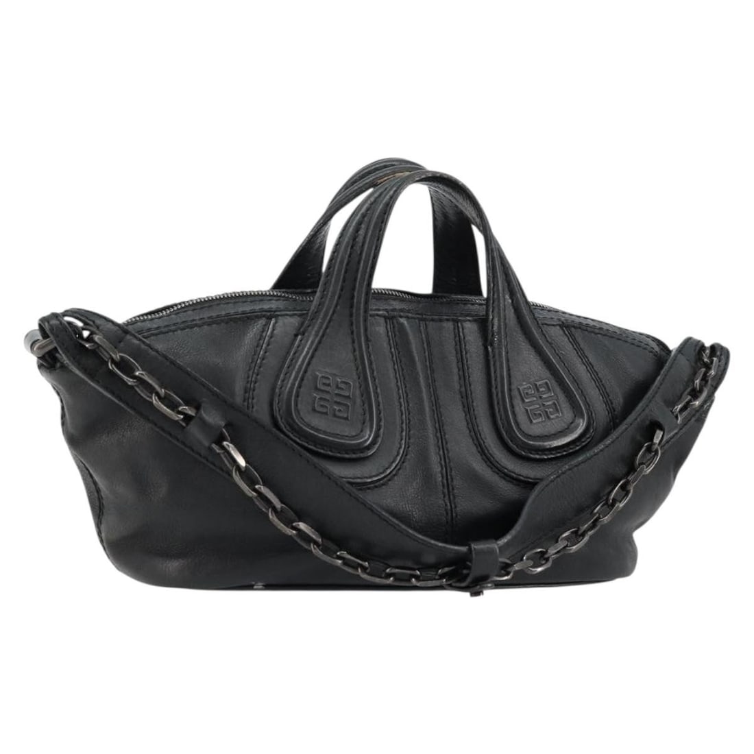 Givenchy Nightingale leather black silver shoulder bag with strap: Givenchy Nightingale leather black silver shoulder bag with strap This Givenchy Nightingale 2-way handbag is crafted from black leather with silver-tone accents. Designed for versatility, it features 